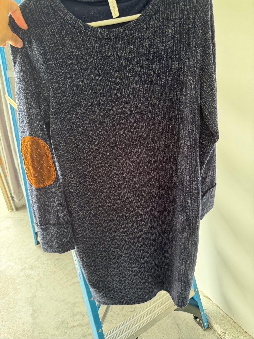 Pinkblush Navy Heather Knit Long-Sleeve Shirt with Brown Elbow Patch